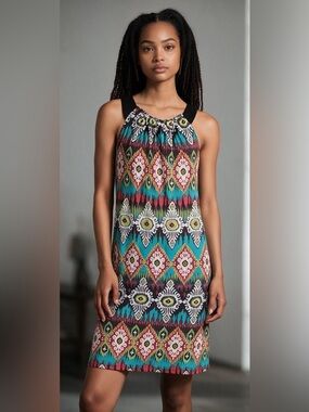 NY Collection Multicolor Geometric Midi Dress